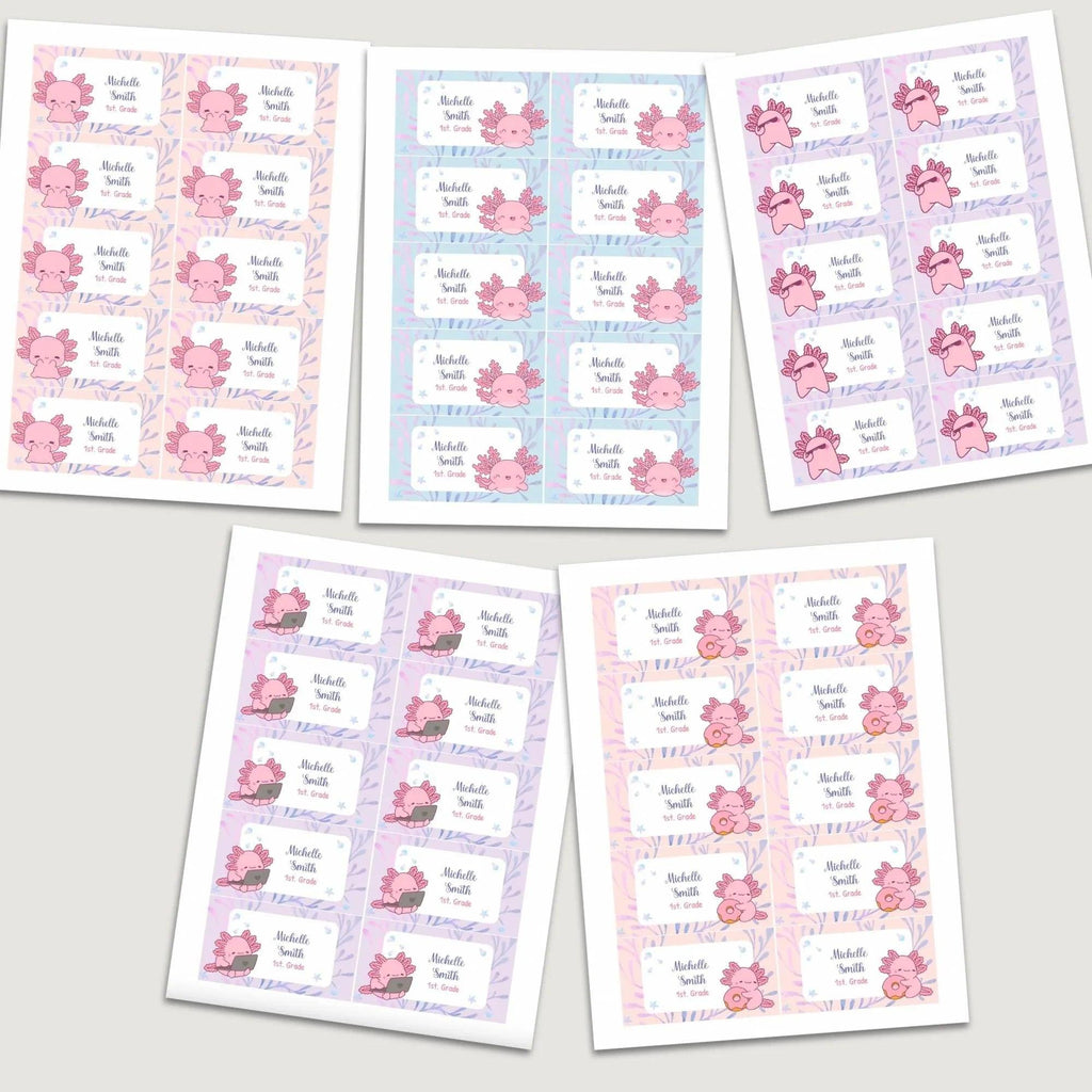 Axolotl School Name Labels - Lovely Printable Party