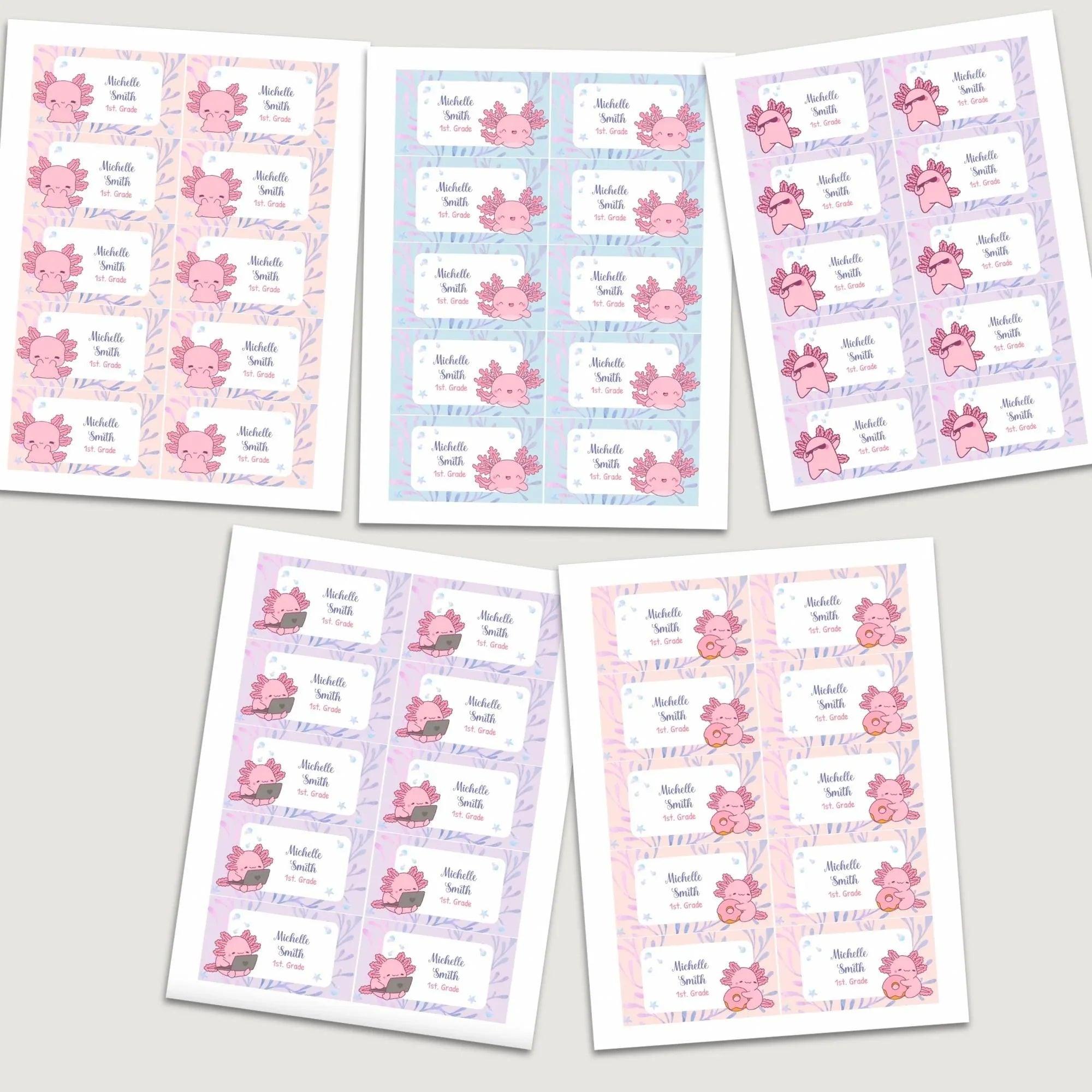 Axolotl School Name Labels - Lovely Printable Party