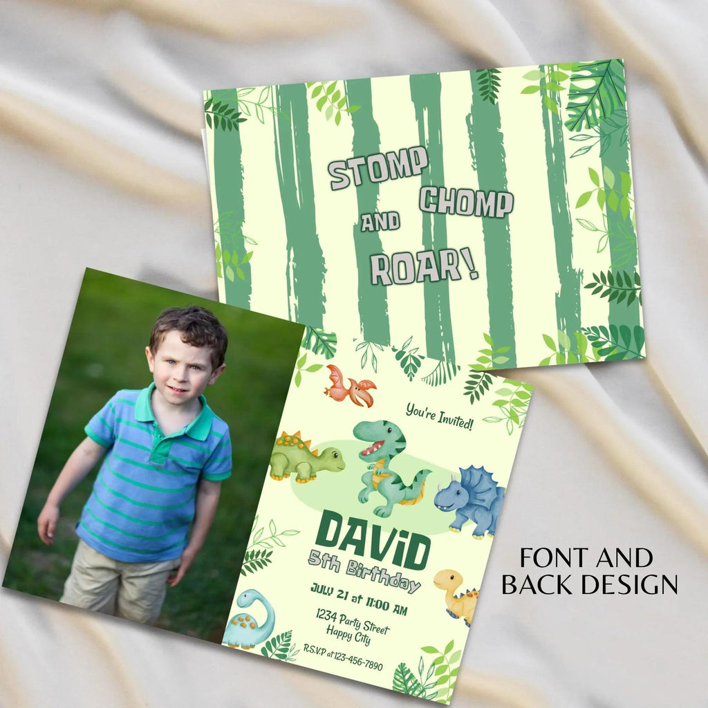 Editable Colorful Dinosaur Birthday Invitation Template, Dinosaur 2nd Birthday, Dino Invite, Birthday Boy Dino Party, Dinosaur photo Invite - Lovely Printable Party