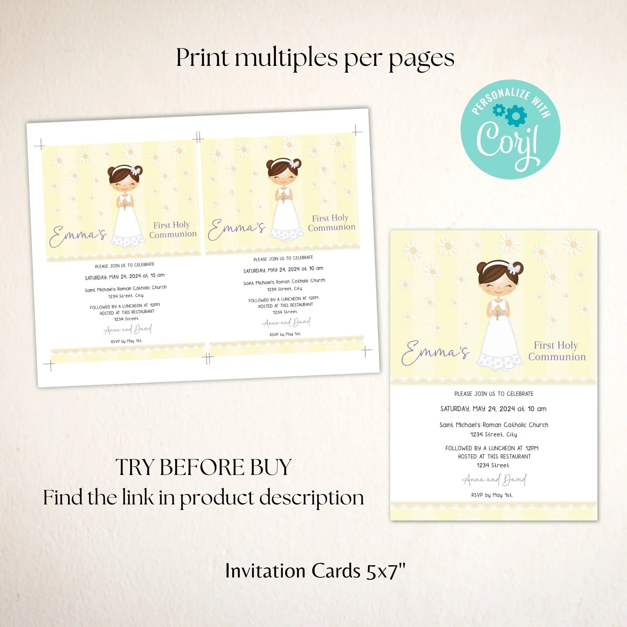 Daisy Floral Communion Invitation - Lovely Party