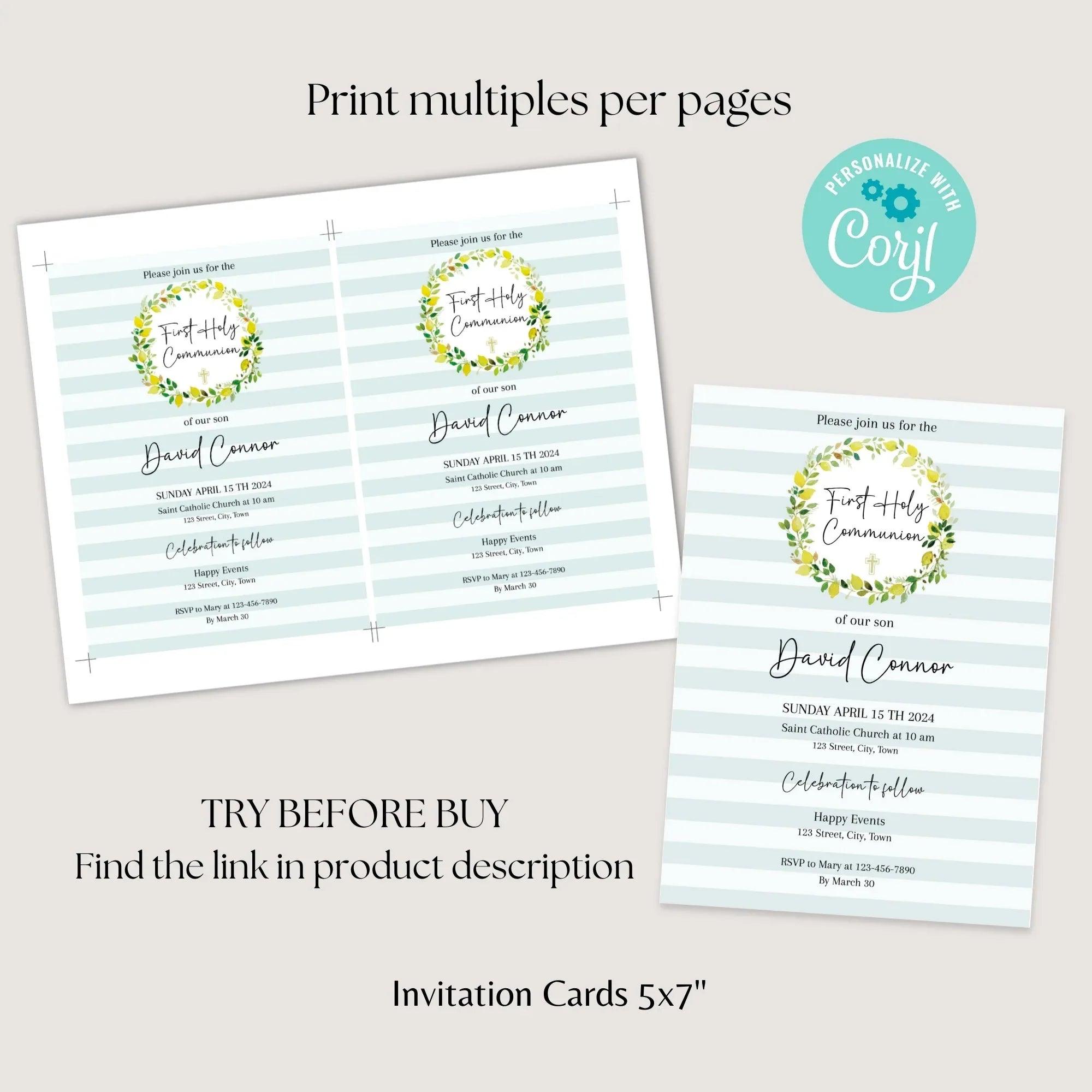 First Holy Communion, Invitation Template, Communion Invite, Editable First Communion Invitation, Instant Download - Lovely Printable Party