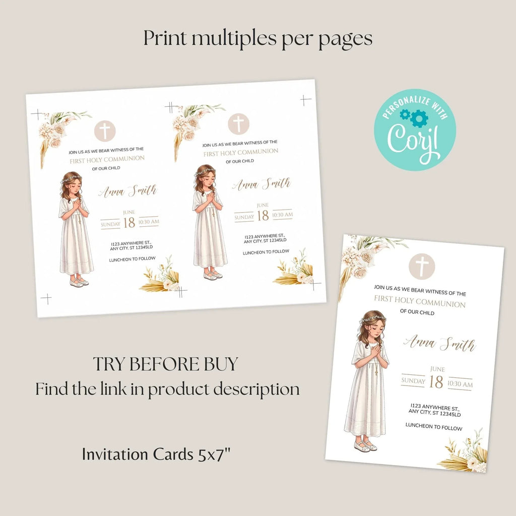 Neutral First Communion Invitation - Lovely Party