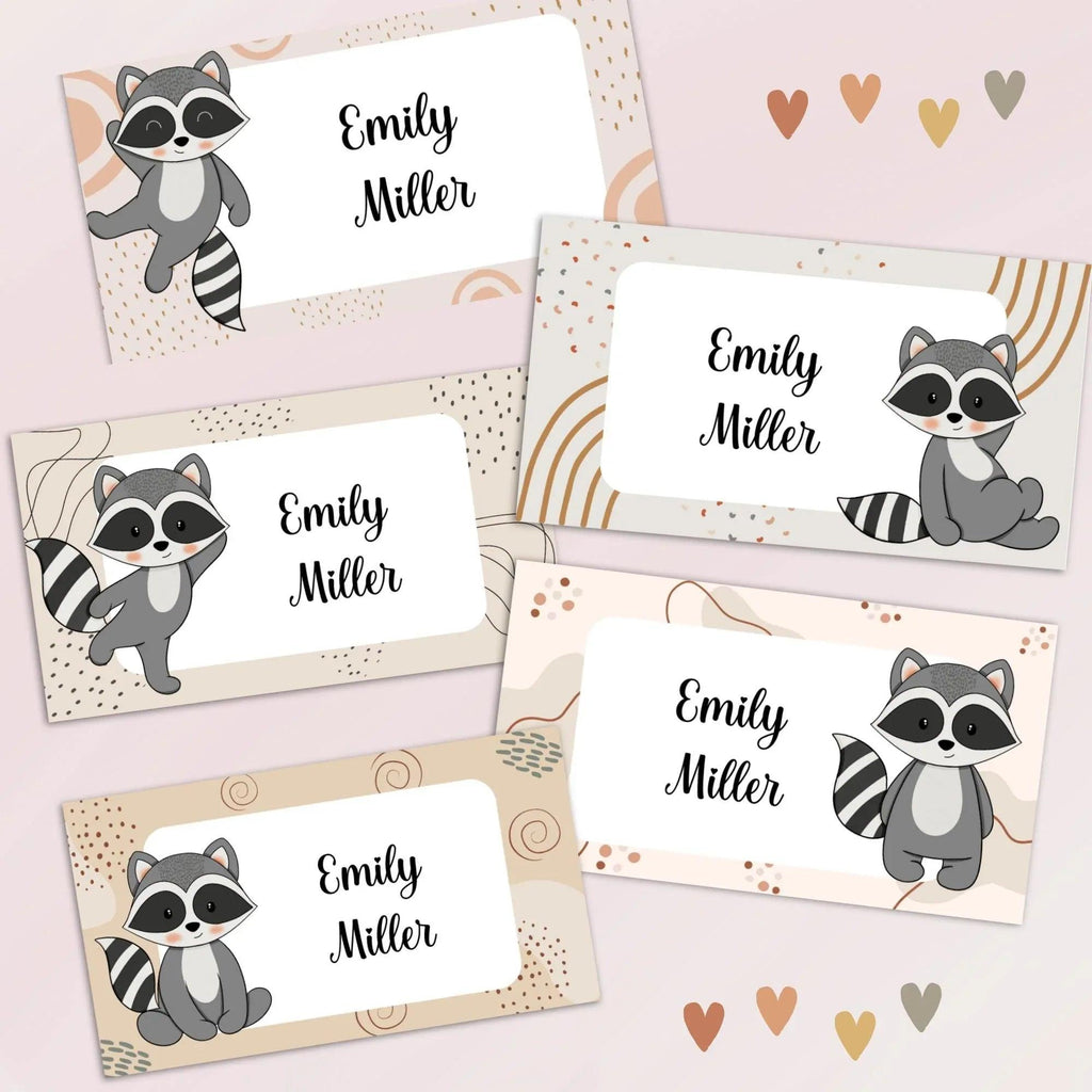 Raccoon Sticker, Kids name labels, School name labels, Classroom Labels, School supply labels, Custom text sticker - Lovely Printable Party