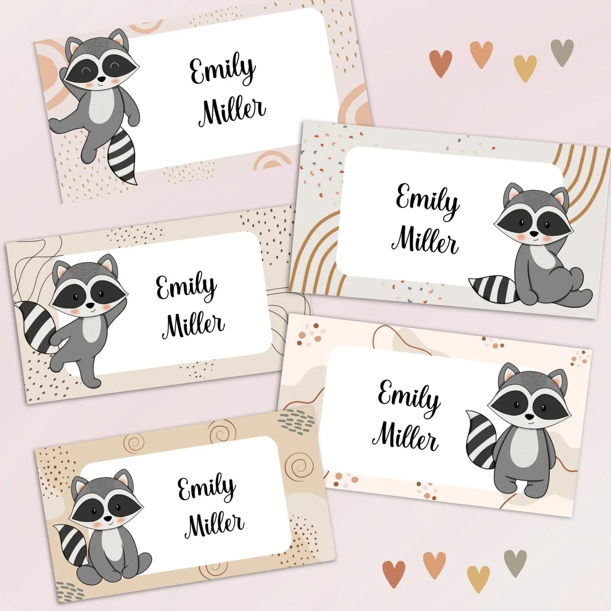Raccoon Sticker, Kids name labels, School name labels, Classroom Labels, School supply labels, Custom text sticker - Lovely Printable Party