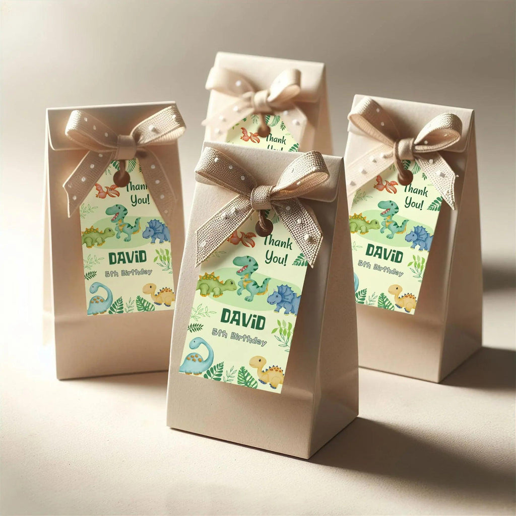 Editable Dinosaur Thank You Tags | Green Jungle Party Favor Tags | Cute Watercolor Dino Theme | Digital Corjl Template for Boys Birthday - Lovely Printable Party
