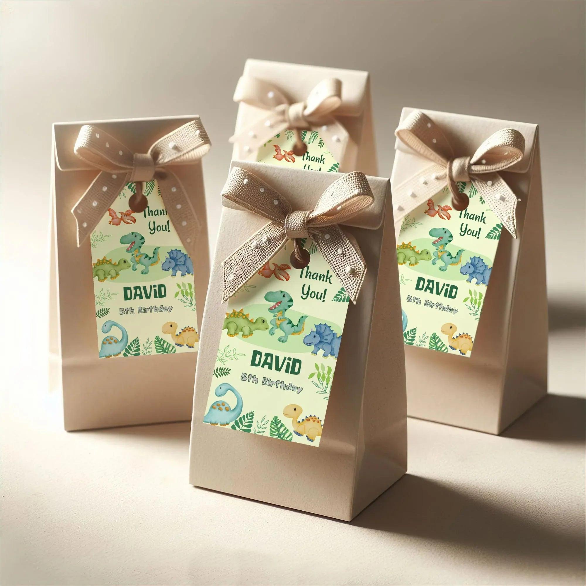 Editable Dinosaur Thank You Tags | Green Jungle Party Favor Tags | Cute Watercolor Dino Theme | Digital Corjl Template for Boys Birthday - Lovely Printable Party