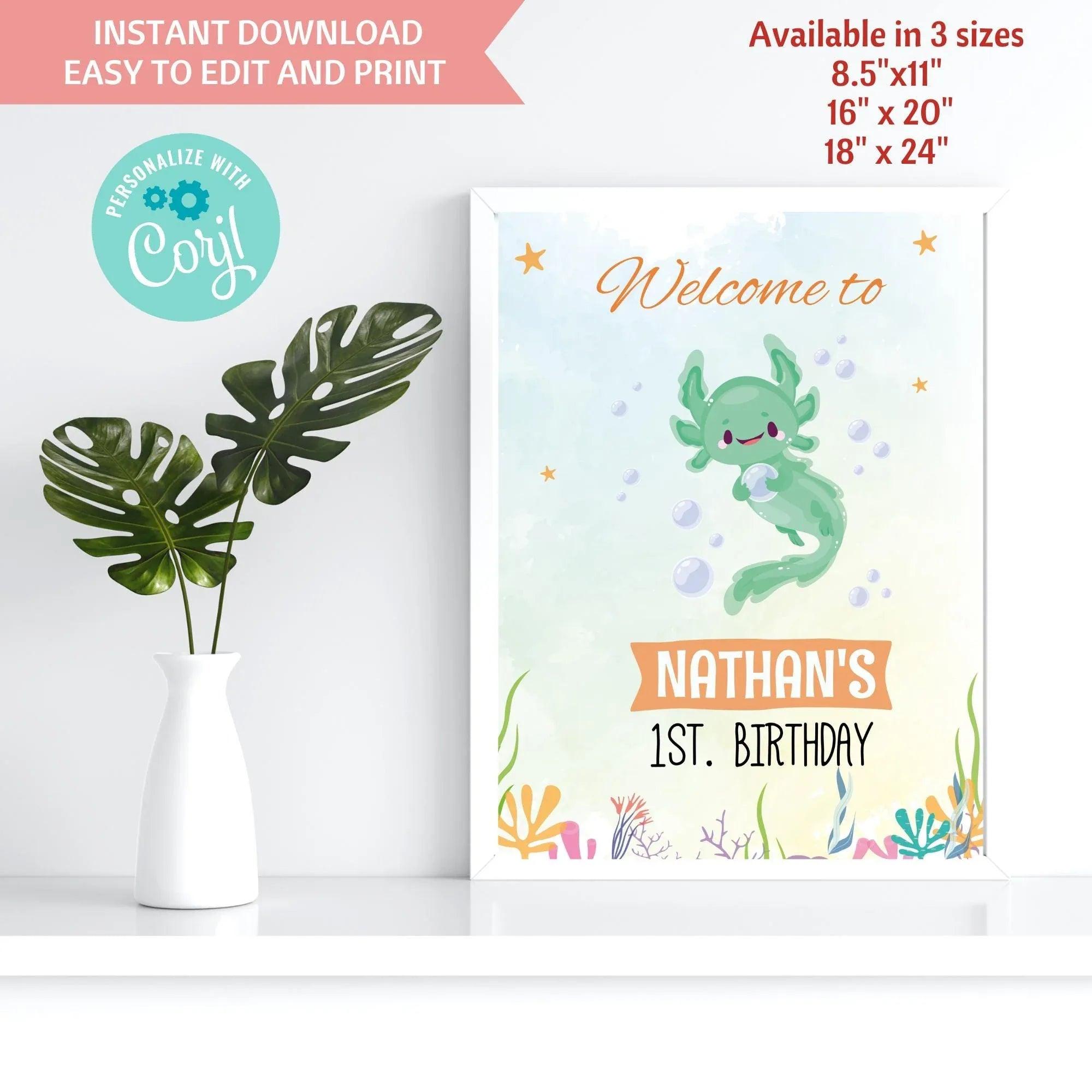Axolotl Birthday Welcome Sign - Instant Download Digital Template - Lovely Printable Party