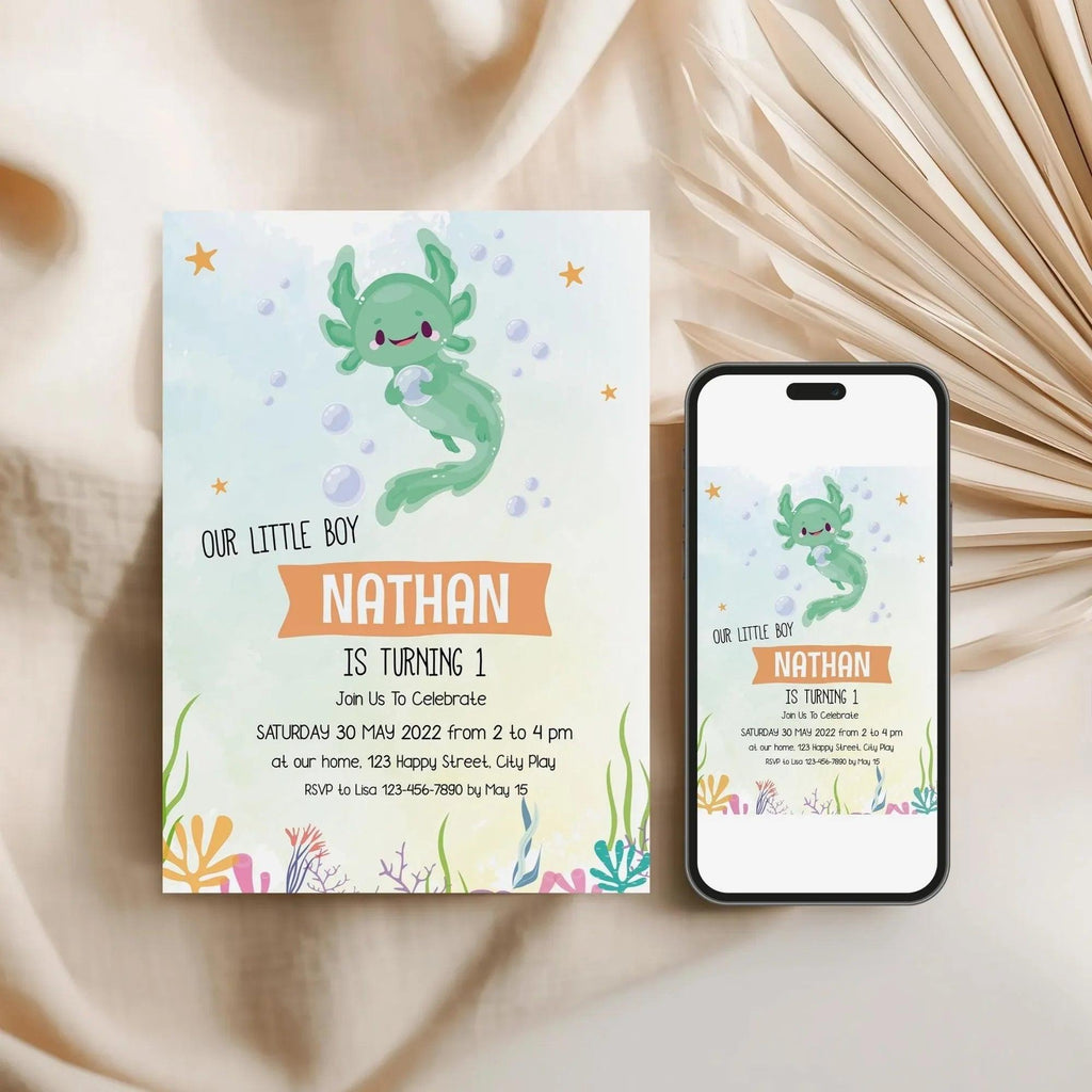 Axolotl Birthday Invitation Instant Download Digital Template - Lovely Printable Party