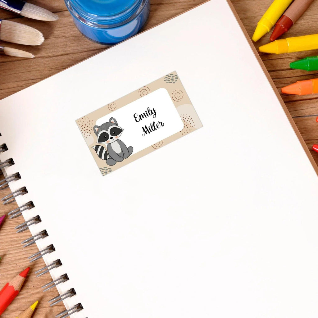 Raccoon Sticker, Kids name labels, School name labels, Classroom Labels, School supply labels, Custom text sticker - Lovely Printable Party
