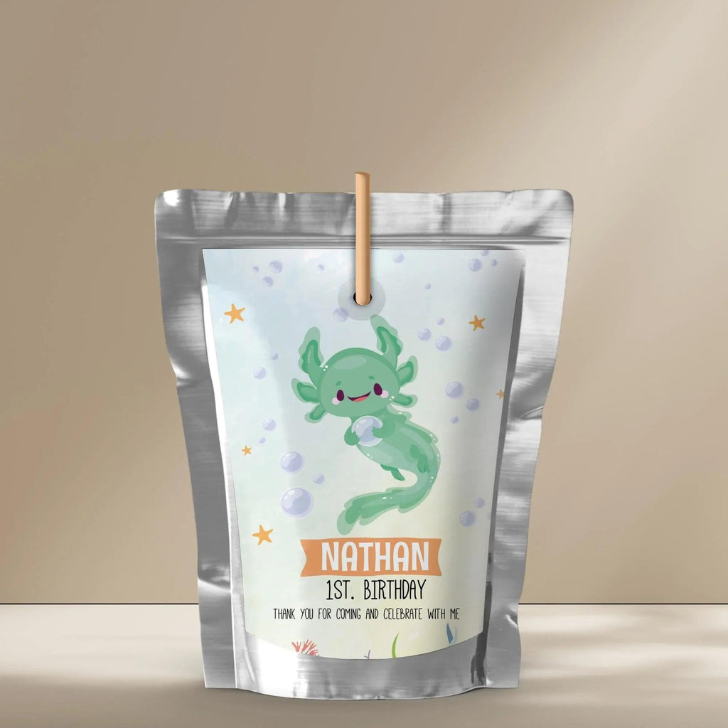 Axolotl Birthday Juice Pouch Labels | Editable Instant Download Corjl - Lovely Printable Party