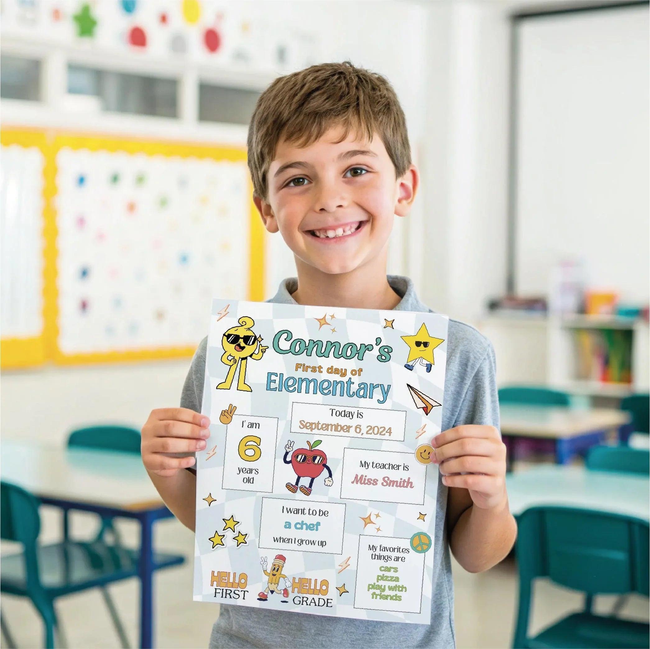 Editable First Day of School Sign Canva Template | Back to School Printable | Personalized Photo Prop for Elementary Kids | Instant Download - Lovely Printable Party