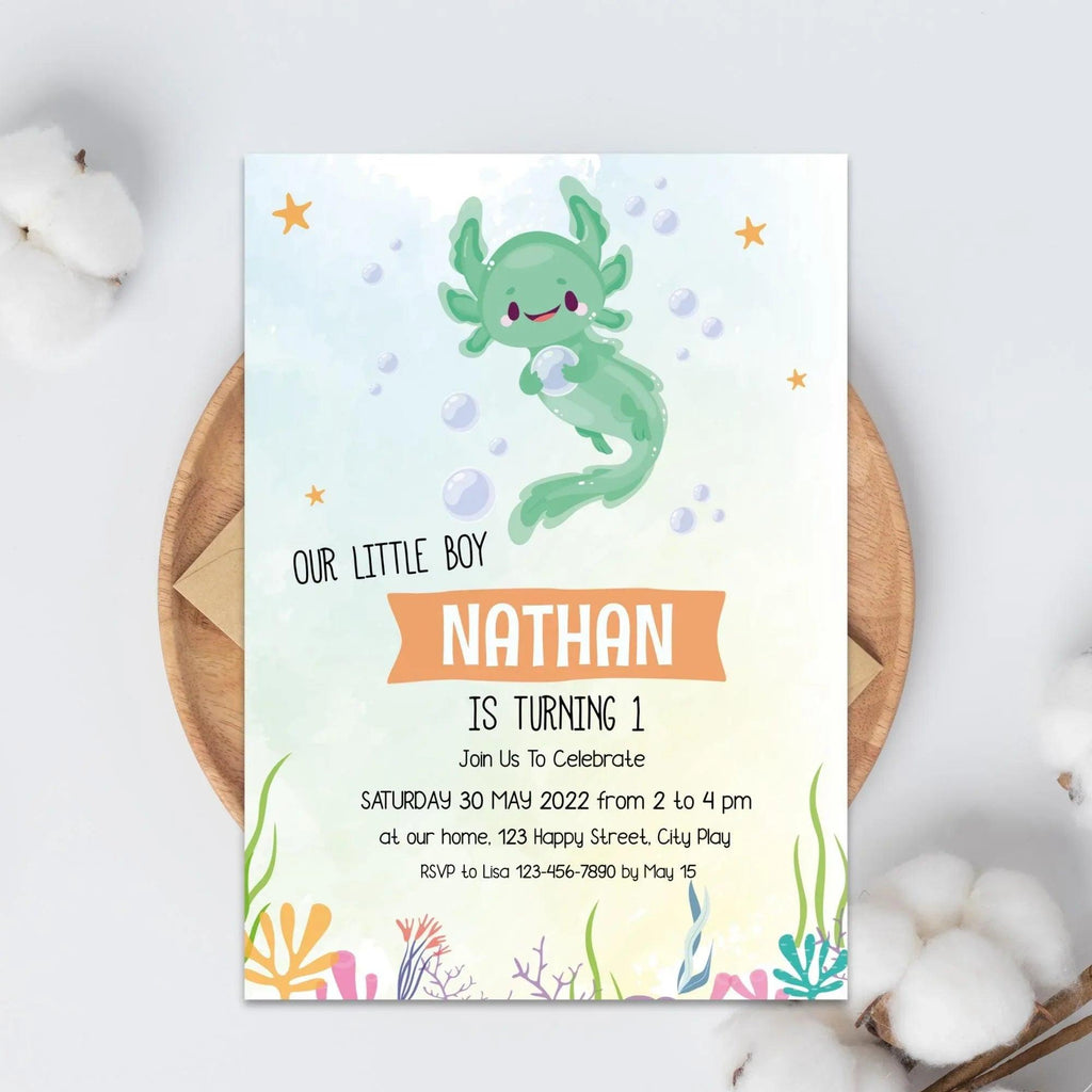 Axolotl Birthday Invitation Instant Download Digital Template - Lovely Printable Party