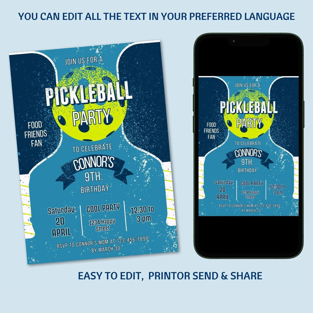 Pickleball Birthday Party Invitation Template | Pickleball Birthday Party Invite | Pickleball Party Invite | Editable Pickleball Party Invite - Lovely Printable Party