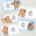 Kawaii Capybara School Name Labels – Cute Kawaii Capybara Sticker Set – Pastel Donut & Laptop Designs – Printable Name Tags for Kids - Lovely Printable Party