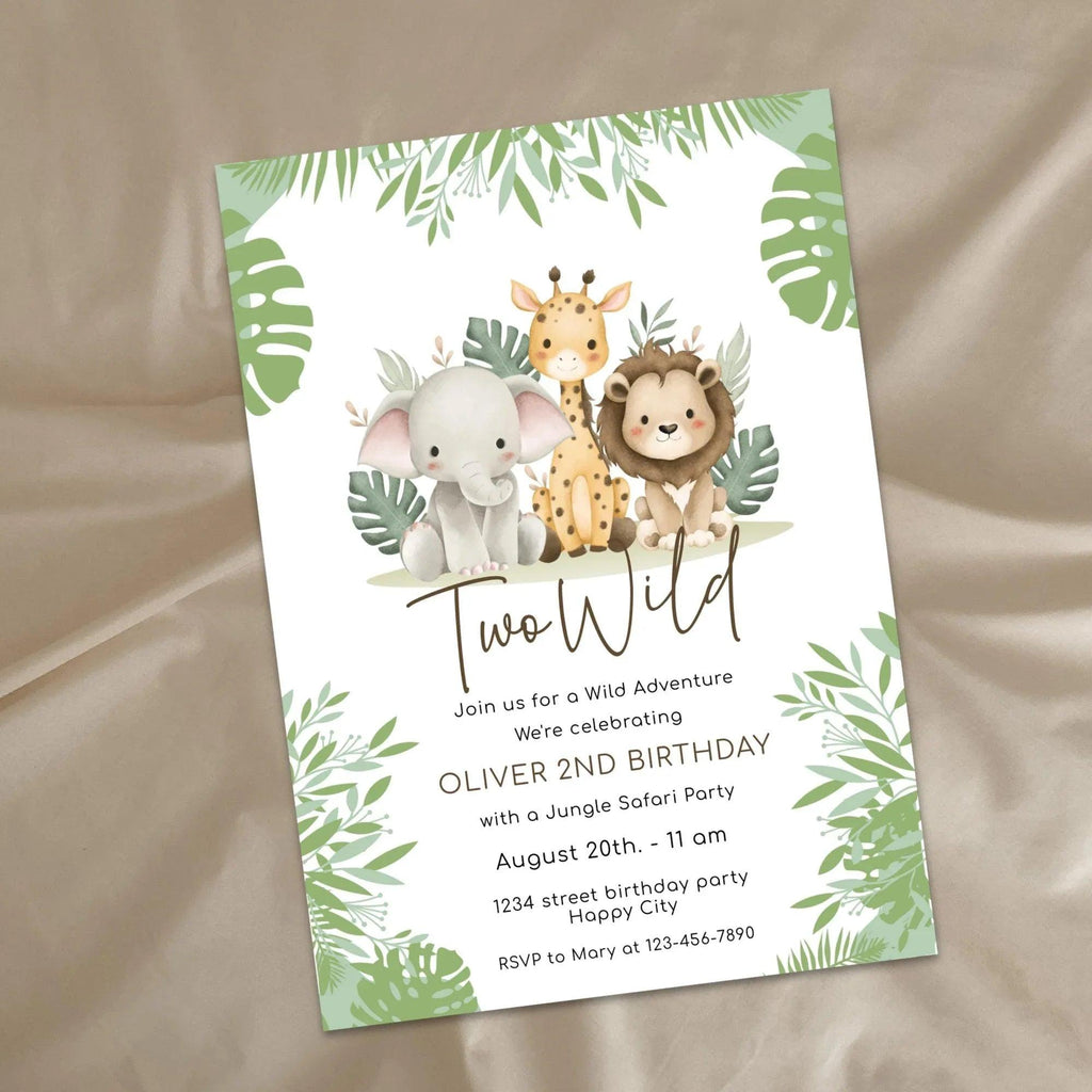 Two Wild 2nd Birthday Invitation Editable | Safari Jungle Party Invite Corjl | Digital Printable for Boy or Girl Birthday - Lovely Printable Party