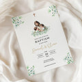 Editable Baptism Invitation • Twins Baby Boys • Corjl Template • Christening Invitation with Jesus and Greenery - Lovely Printable Party