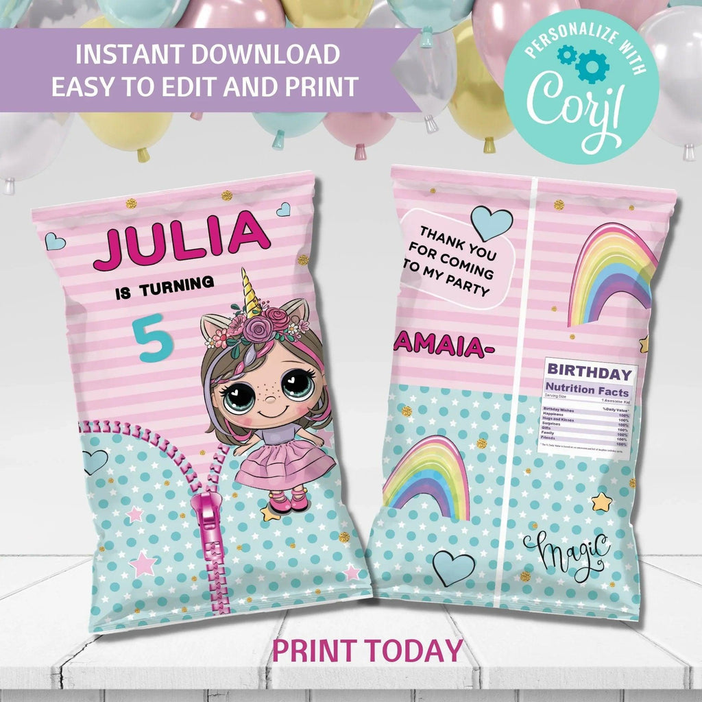 Doll chip Bag Instant Download Digital Template - Lovely Printable Party