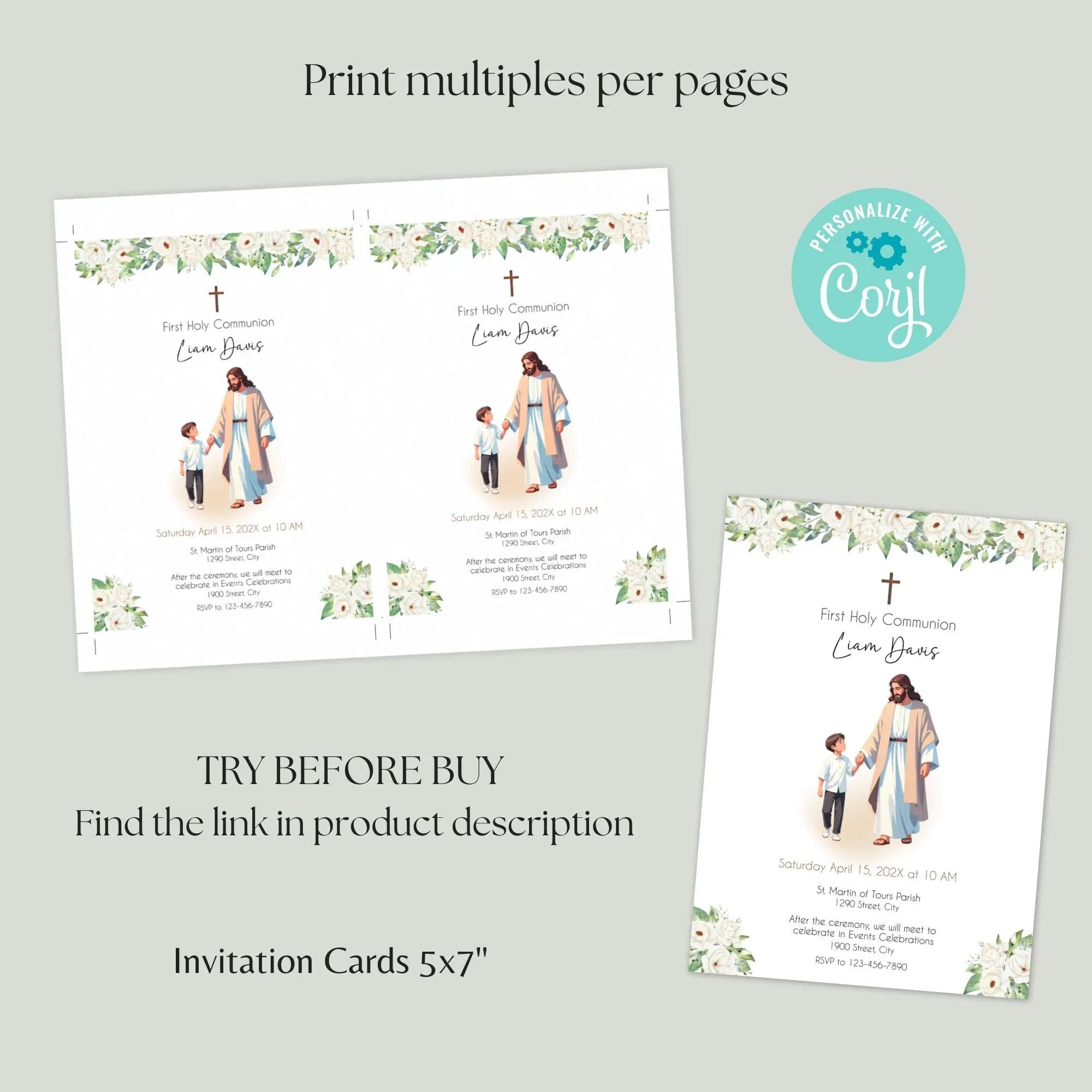 First Holy Communion, Invitation Template, Jesus and boy Communion Invite, Editable First Communion Invitation Boy, Instant Download - Lovely Printable Party