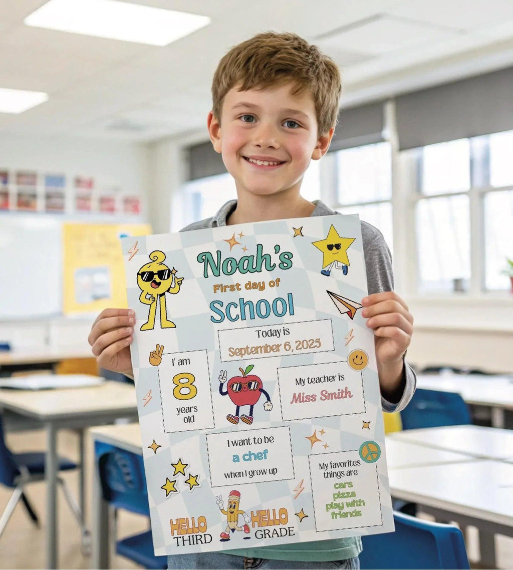 Editable First Day of School Sign Canva Template | Back to School Printable | Personalized Photo Prop for Elementary Kids | Instant Download - Lovely Printable Party