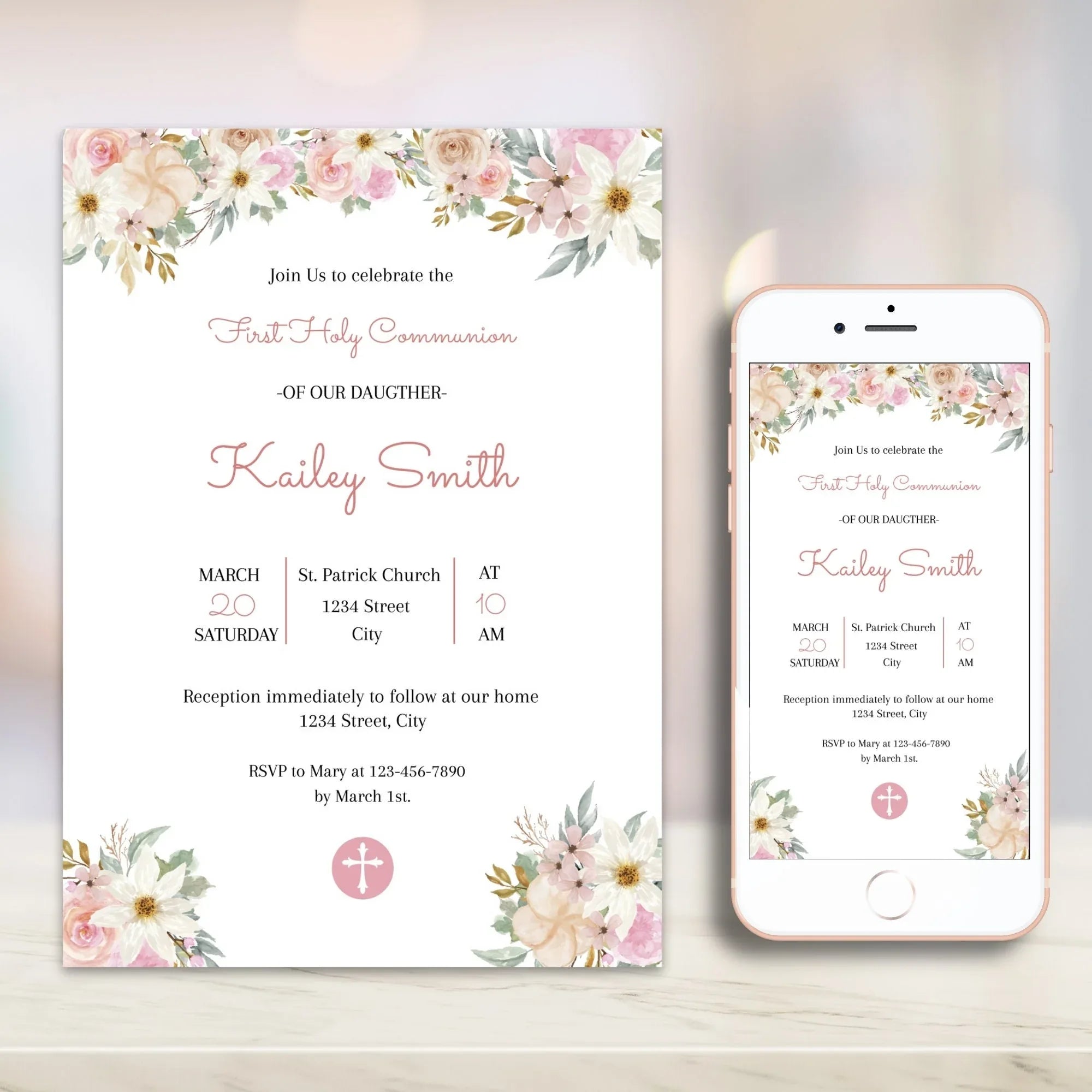 Beatiful flowers Communion Invitation - Lovely Party