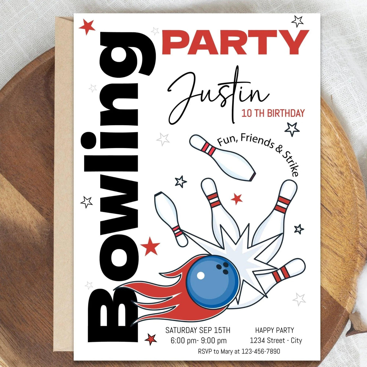 Editable Bowling Birthday Invitation Minimalist - Bowling Birthday Invitation - Bowling Party -Customizable template - Lovely Printable Party