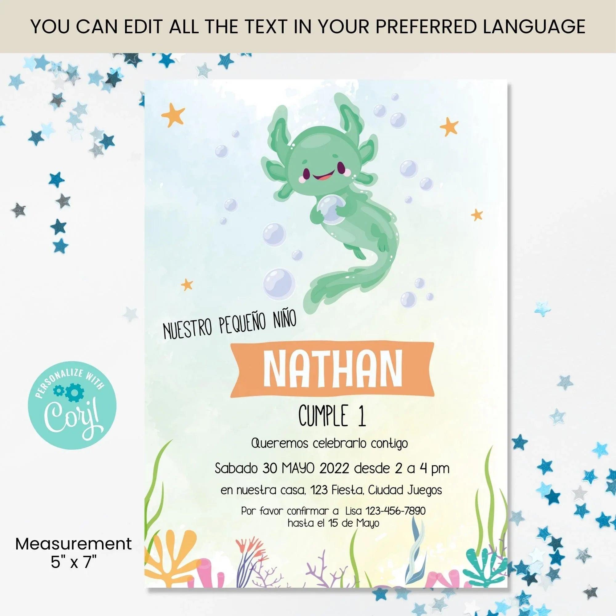 Axolotl Birthday Invitation Instant Download Digital Template - Lovely Printable Party