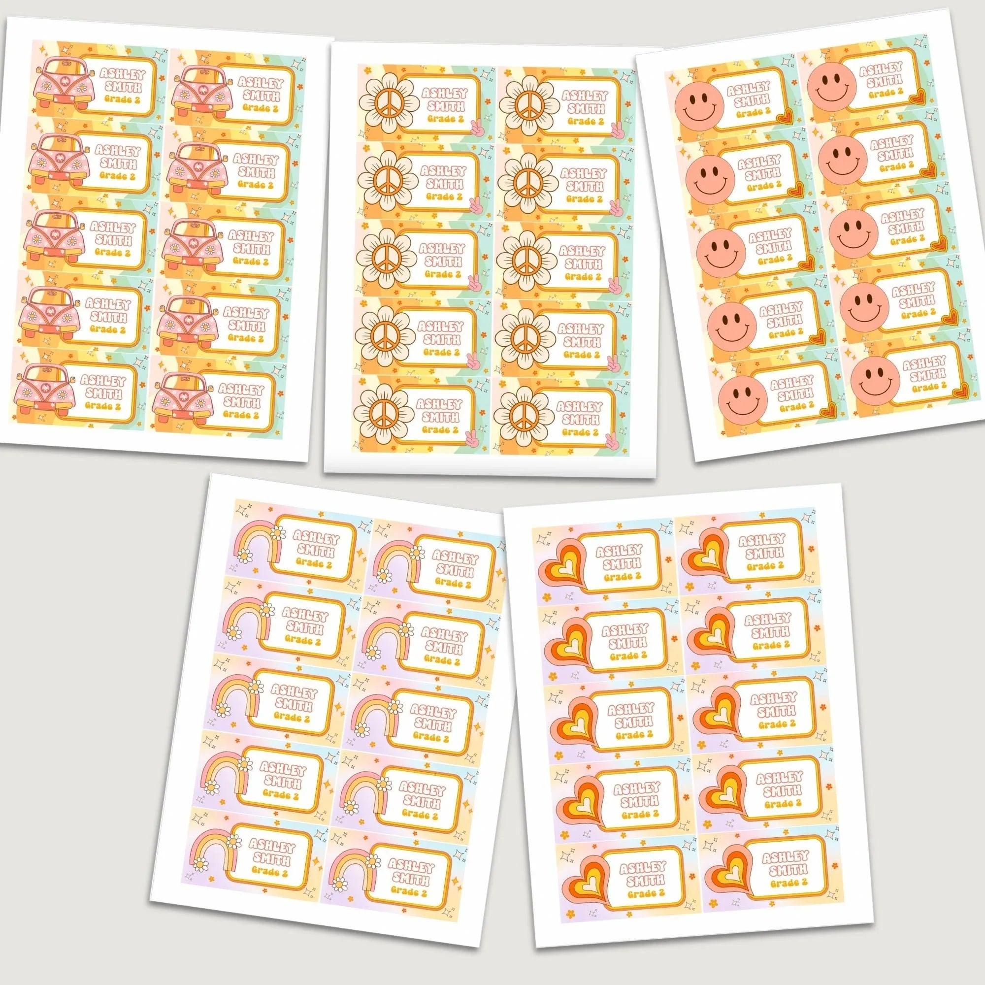 Retro Groovy School labels, Classroom Printables, Name labels for kids, Classroom Labels, School supply labels, Editable Labels - Lovely Printable Party