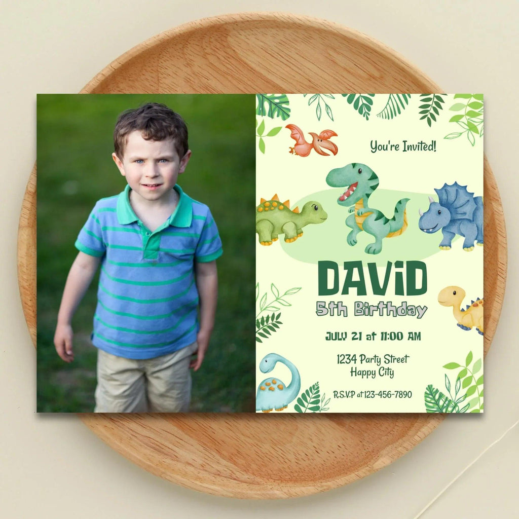 Editable Colorful Dinosaur Birthday Invitation Template, Dinosaur 2nd Birthday, Dino Invite, Birthday Boy Dino Party, Dinosaur photo Invite - Lovely Printable Party