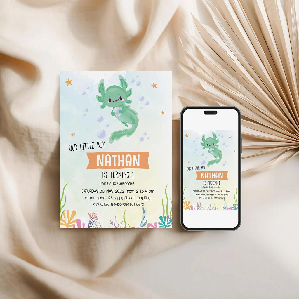 Axolotl Birthday Party Bundle Editable Instant Download - Lovely Printable Party