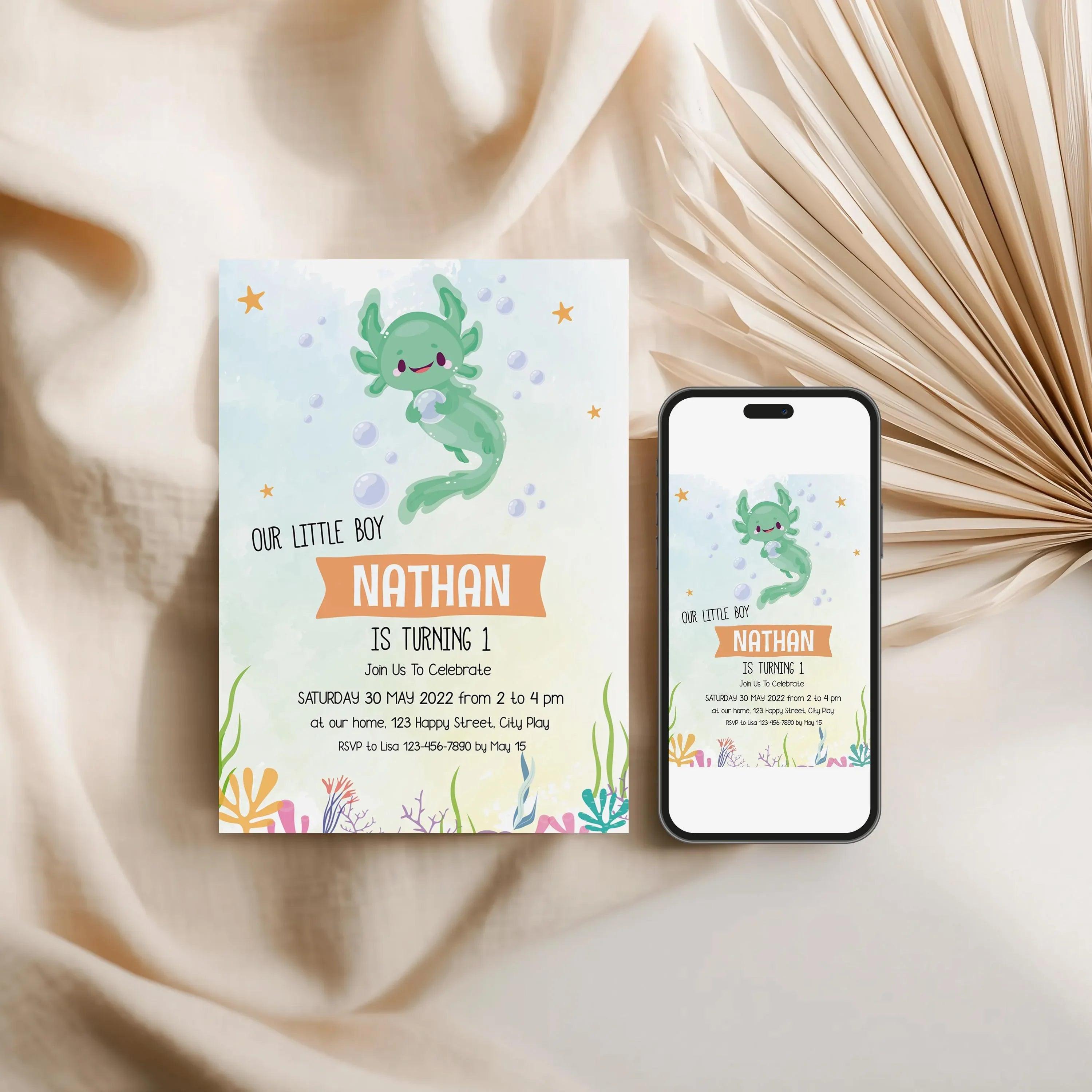 Axolotl Birthday Party Bundle Editable Instant Download - Lovely Printable Party