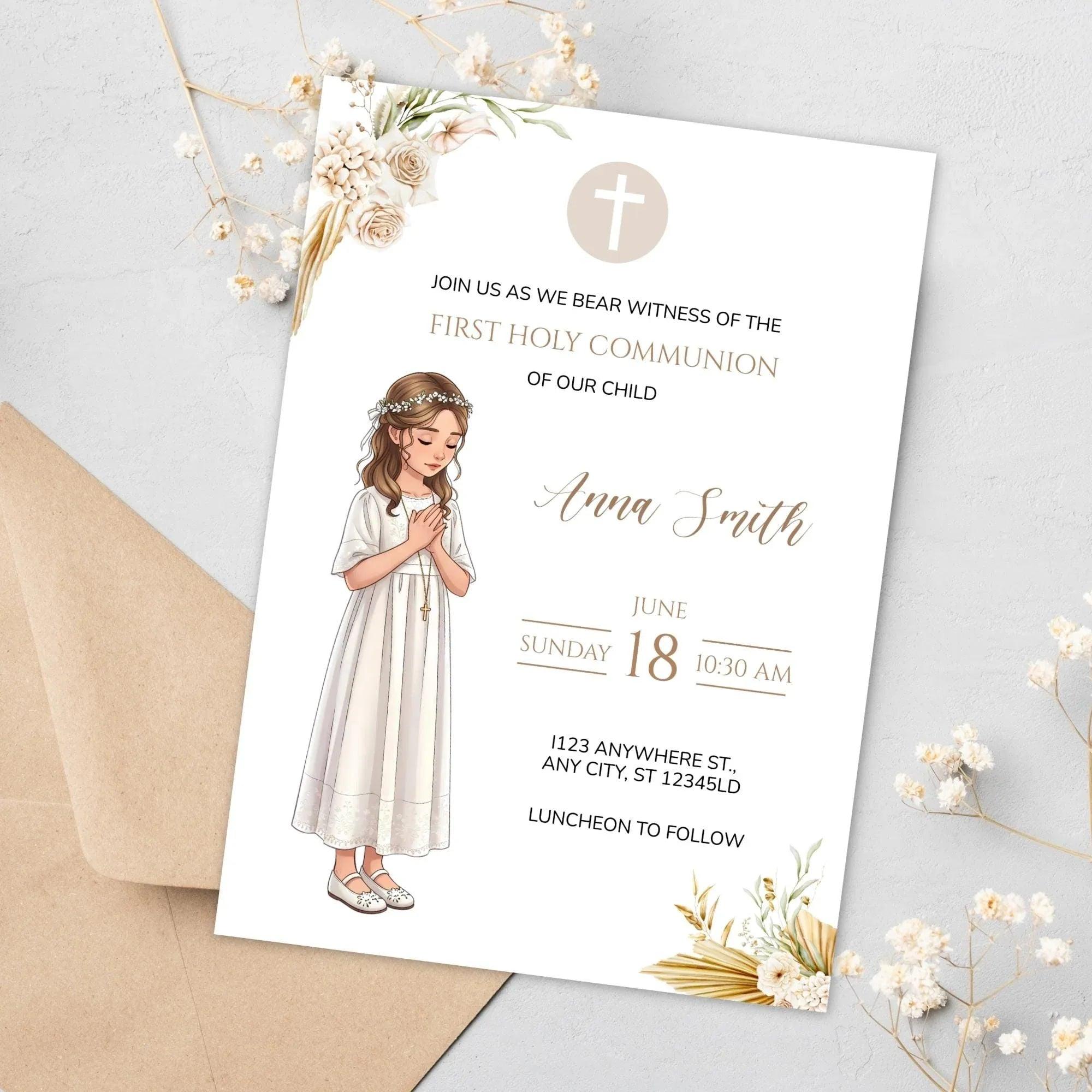 first holy communion invitation card editable First Communion Invitation