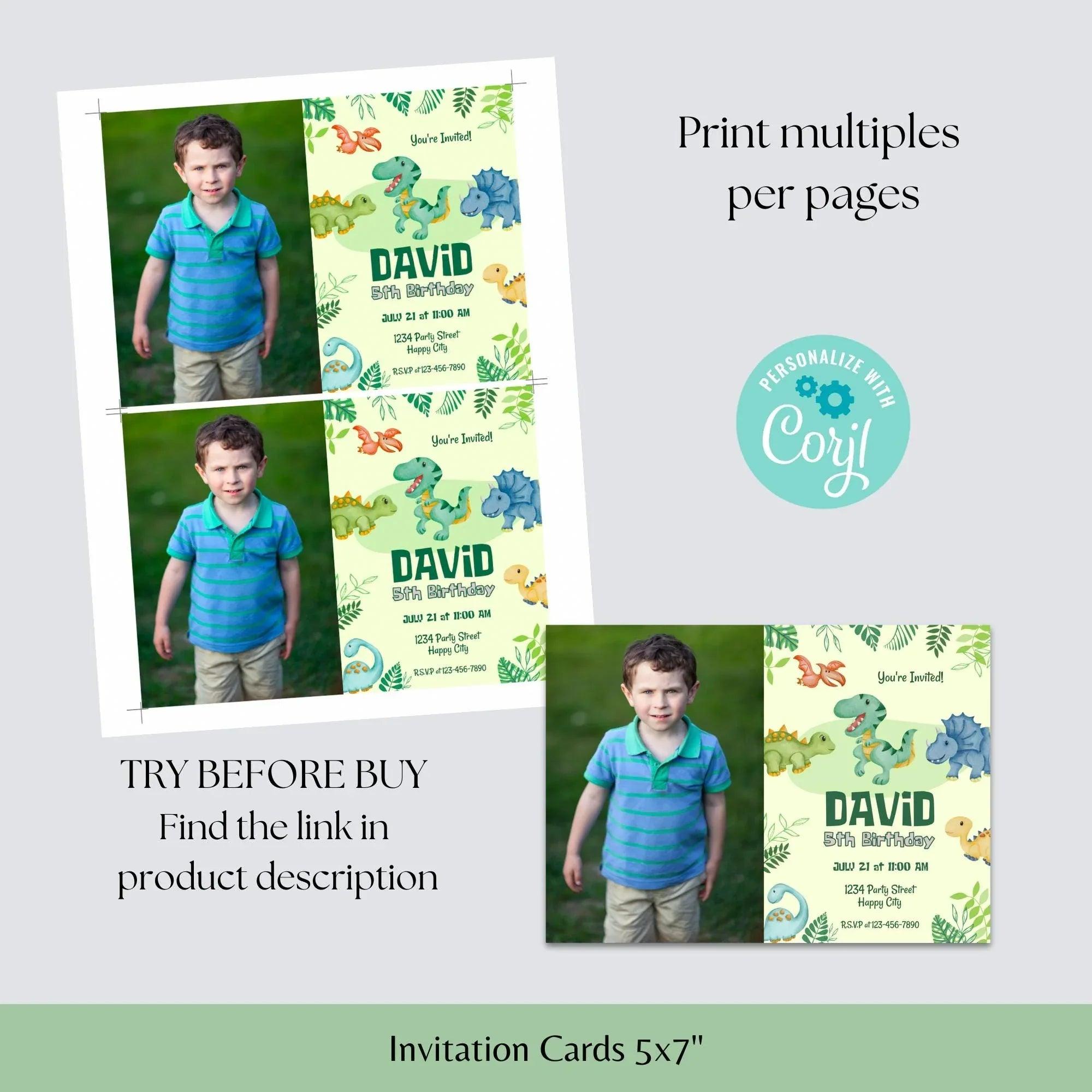 Editable Colorful Dinosaur Birthday Invitation Template, Dinosaur 2nd Birthday, Dino Invite, Birthday Boy Dino Party, Dinosaur photo Invite - Lovely Printable Party