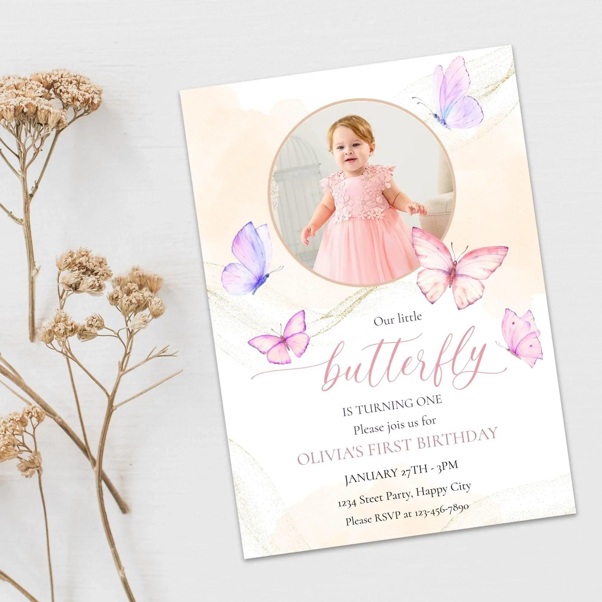 Butterfly Birthday Invitation Instant Download Digital Template - Lovely Printable Party