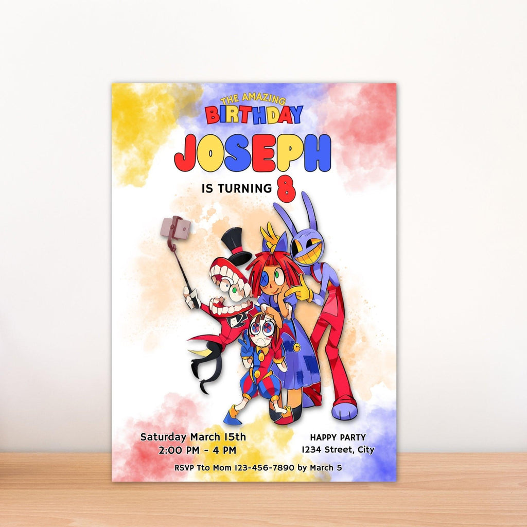 Amazing Digital Circus Watercolor Editable Digital Invitation | Canva Template