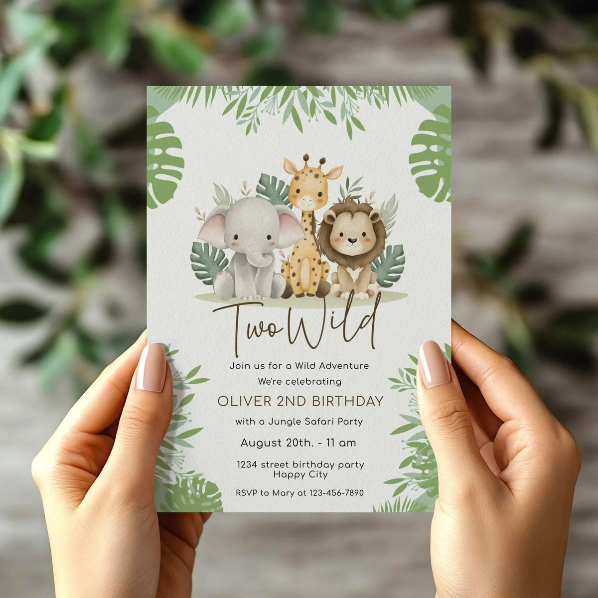 Two Wild 2nd Birthday Invitation Editable | Safari Jungle Party Invite Corjl | Digital Printable for Boy or Girl Birthday - Lovely Printable Party