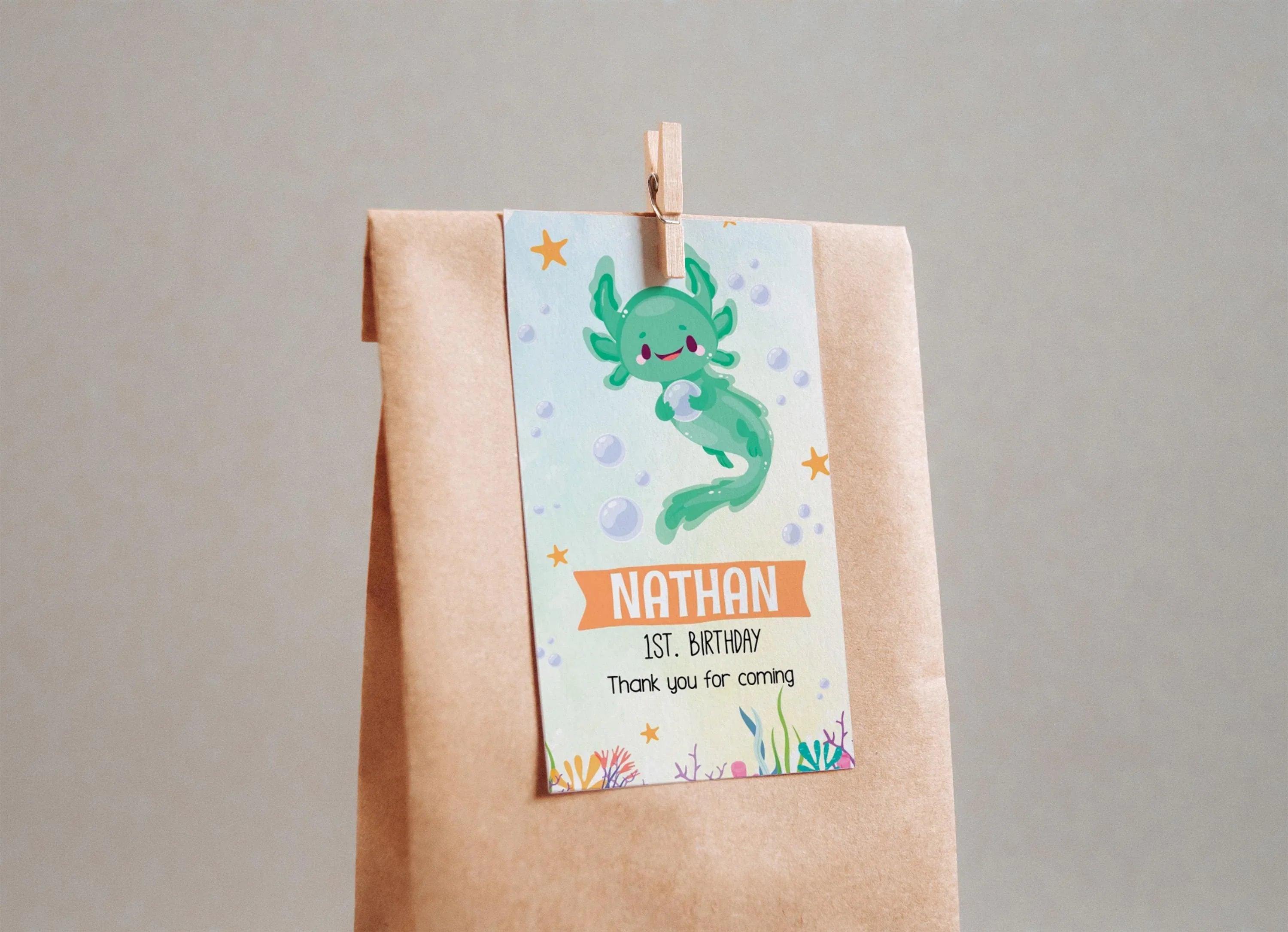 Axolotl Birthday Favor Tags | Editable Digital | Corjl Template Instant Download - Lovely Printable Party