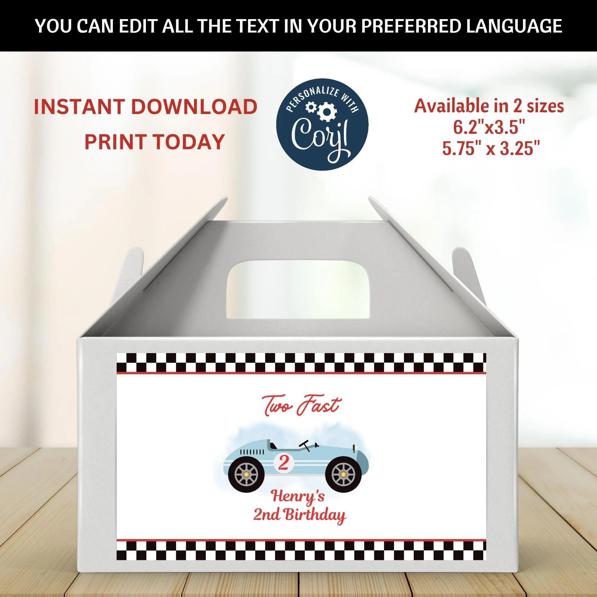 Race Car Party Printable Decorations & Invitation Template Bundle - Two Fast / Fast One Birthday Theme - INSTANT DOWNLOAD - EDITABLE Text - Lovely Printable Party