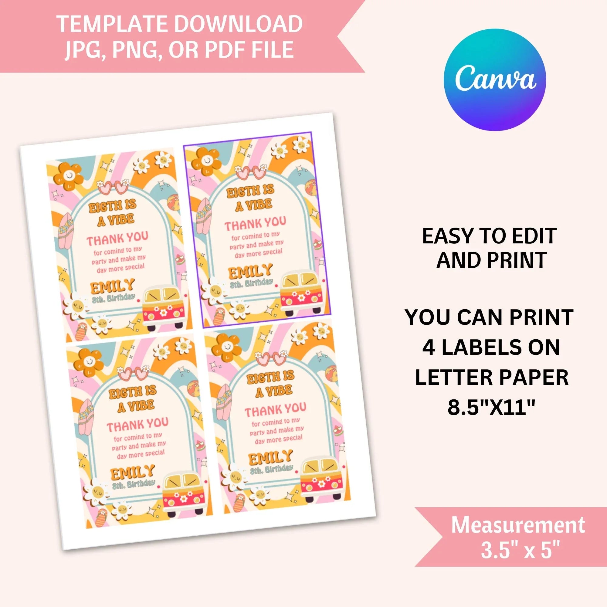 Eight is A Vibe Juice Label - Hippie 8th Birthday Party - Lovely Party