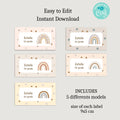 Rainbow School Labels Instant Download Digital Template - Lovely Printable Party