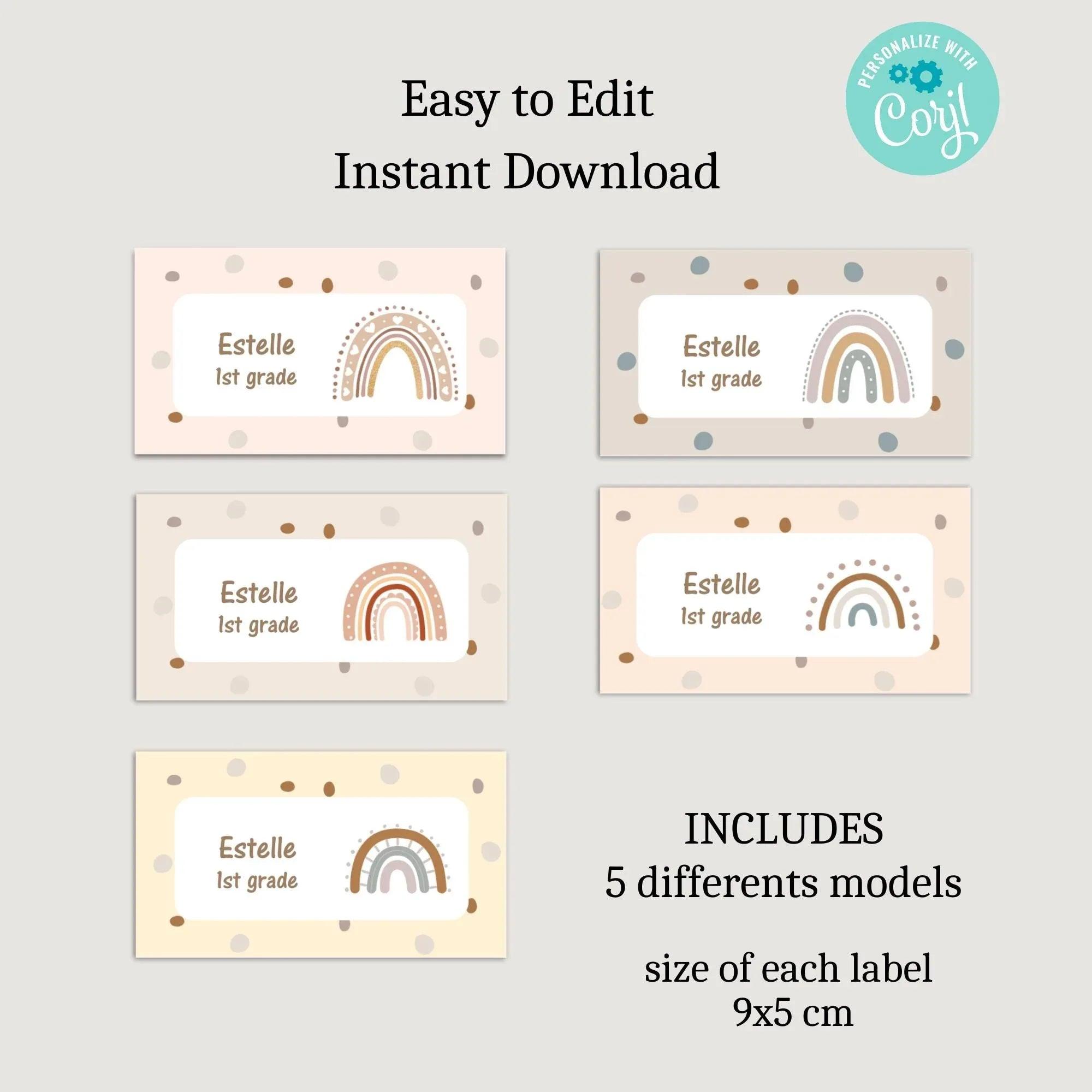 Rainbow School Labels Instant Download Digital Template - Lovely Printable Party