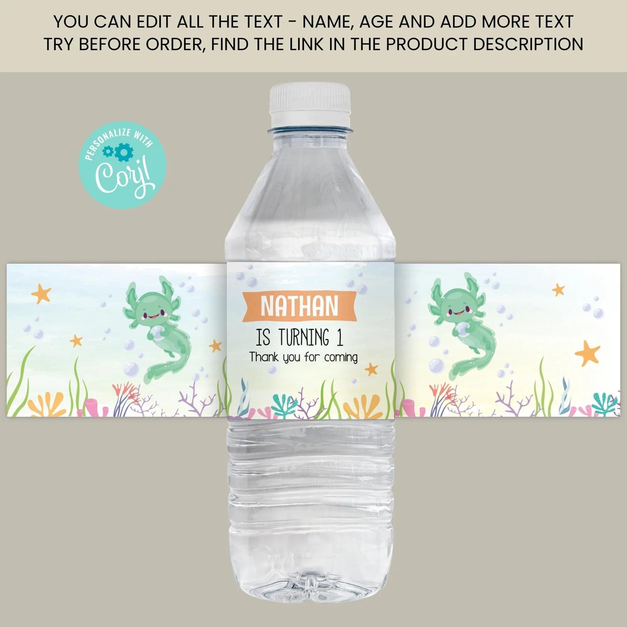Axolotl Water Bottle Labels | Instant Download Digital Template - Lovely Printable Party