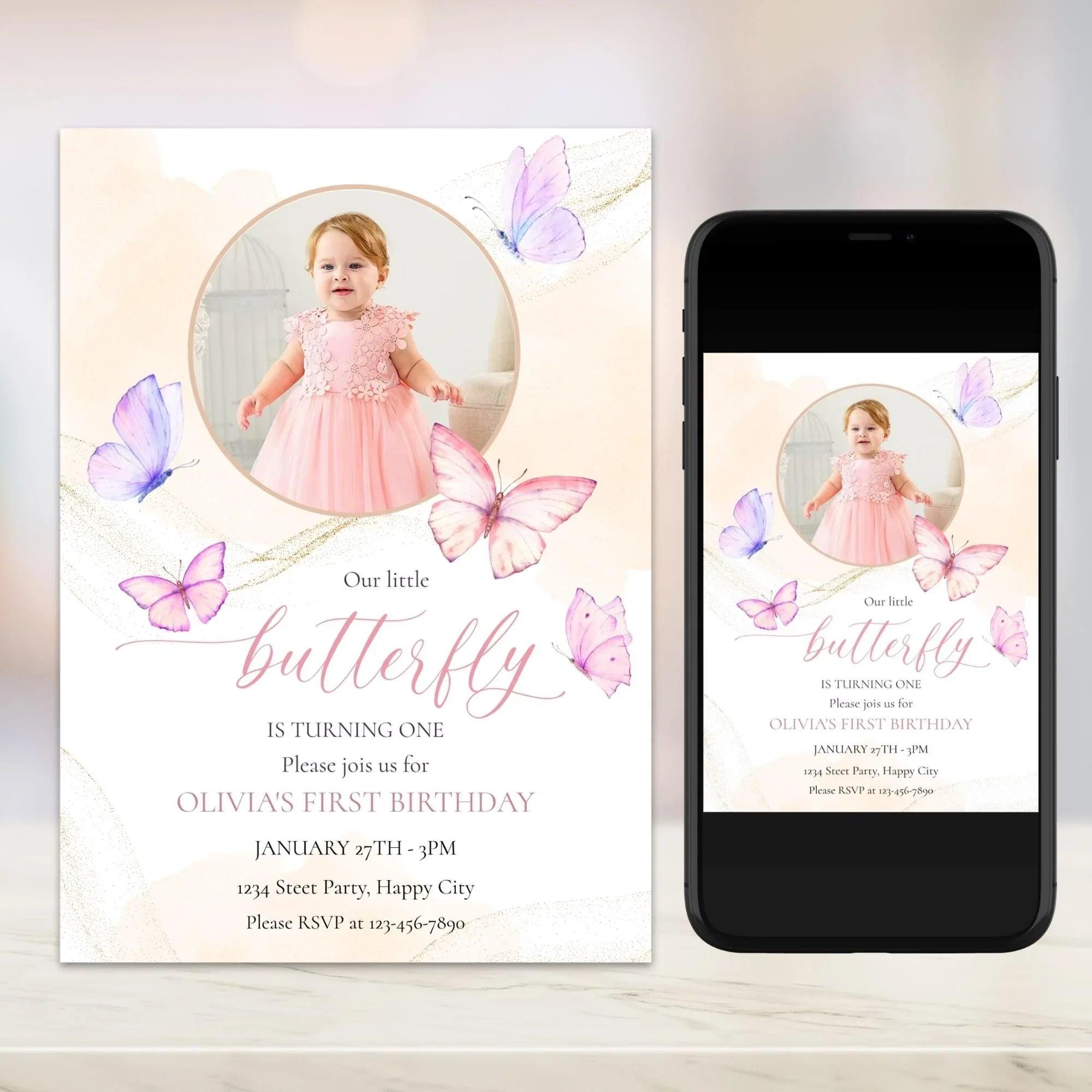 Butterfly Birthday Invitation Instant Download Digital Template - Lovely Printable Party