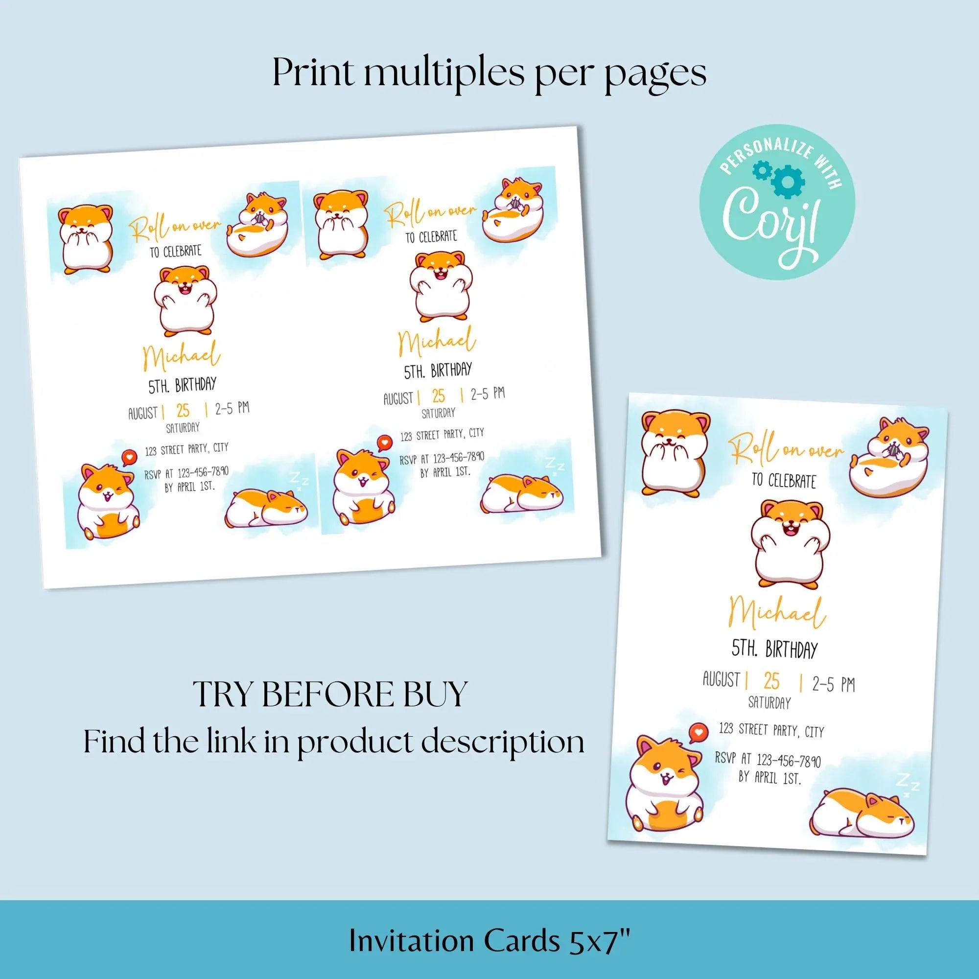 Hamster Birthday Invitation, Digital White Blue Birthday Party, Minimal, Modern, Hamster Invite, Hampster, cute, Mouse, Hamster Invite - Lovely Printable Party