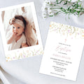 Girl Baptism Invitation with Photo – Corjl Template – Printable Floral Christening Invite – Digital Download - Lovely Printable Party