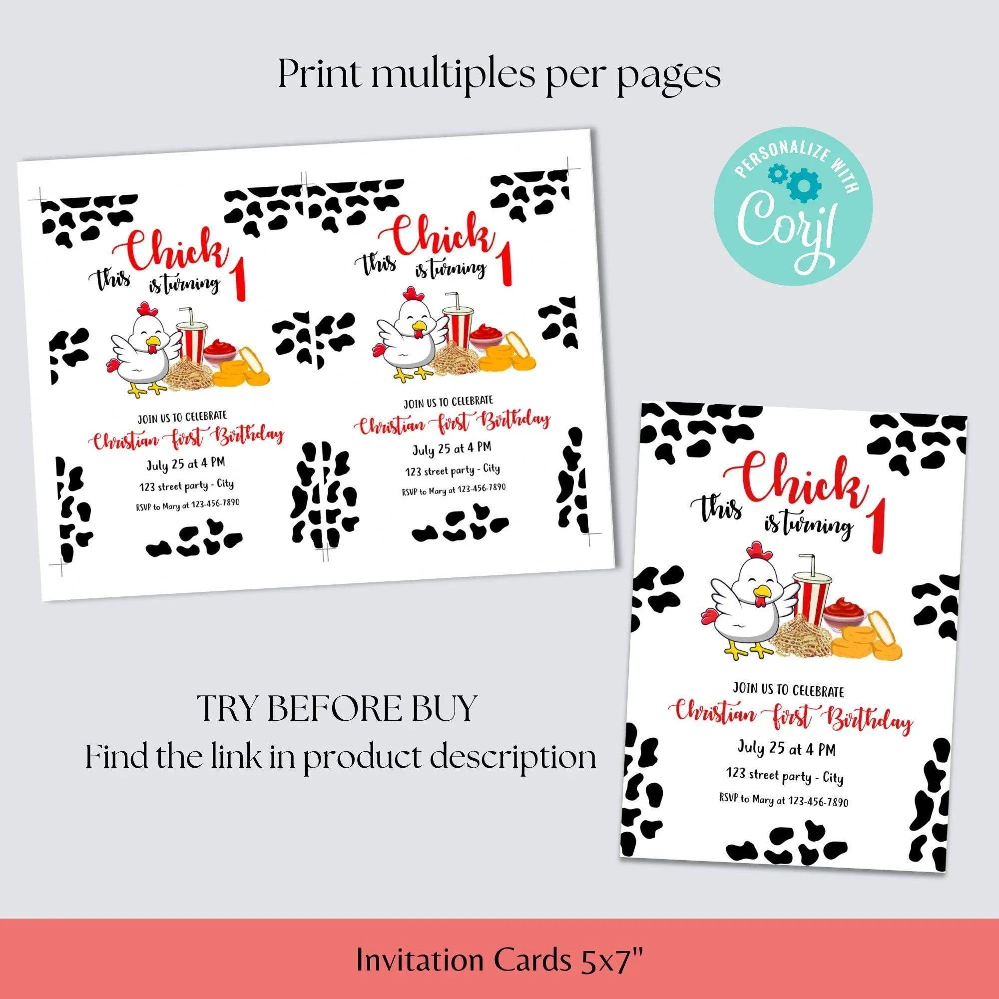 Chicken Birthday Invitation Instant Download - Lovely Printable Party