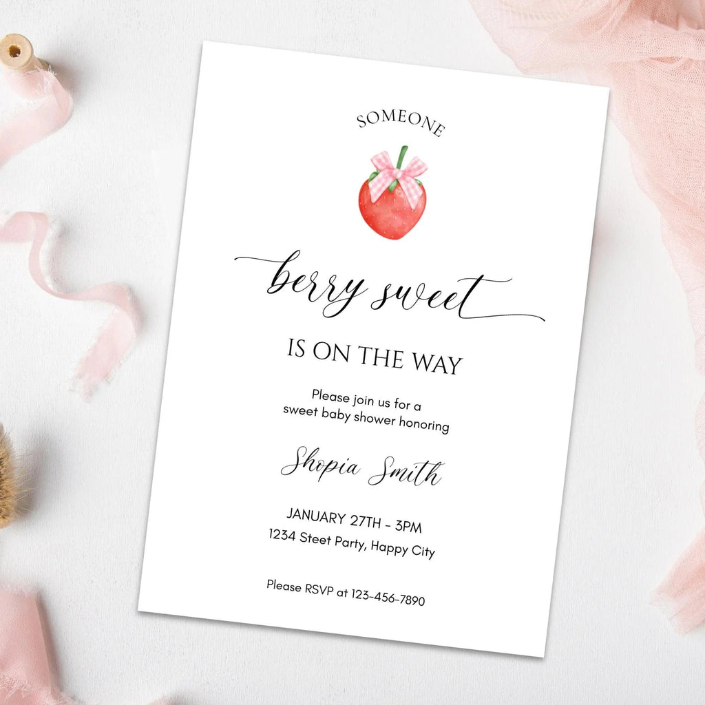 Strawberry Baby Shower Invitation Instant Download Digital Template - Lovely Printable Party