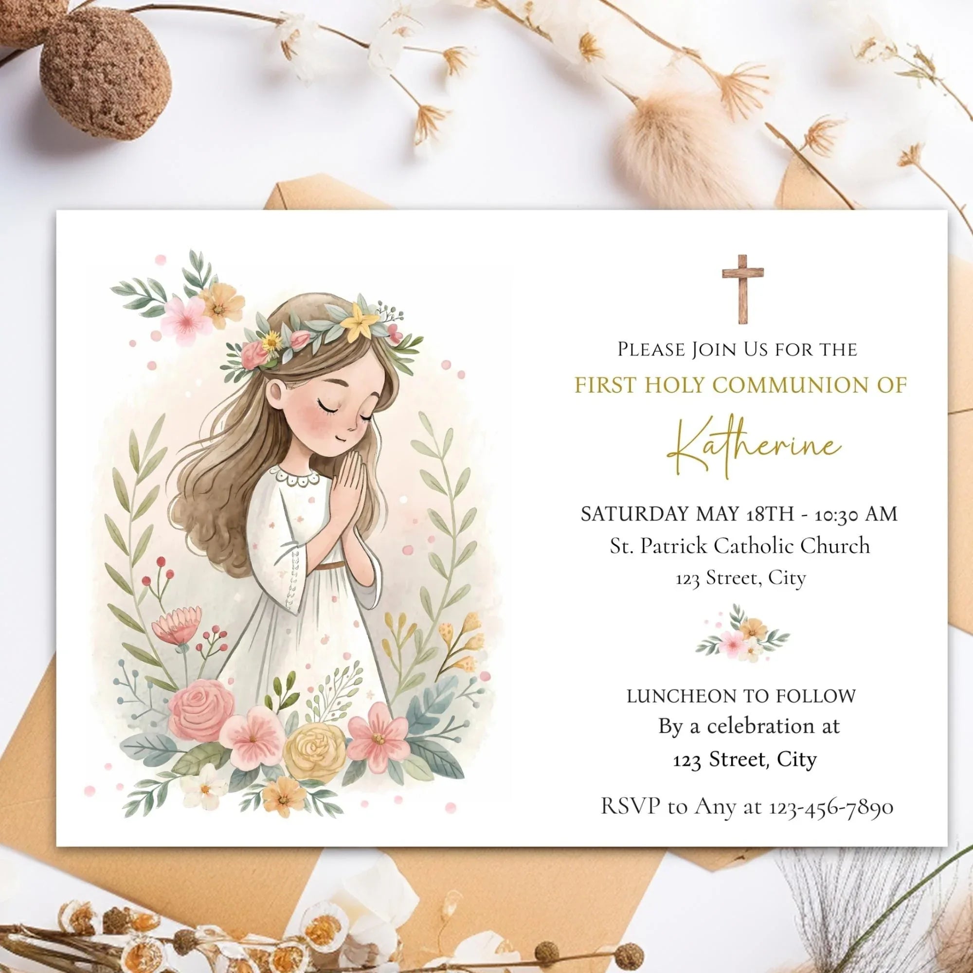 Boho Style communion Invitation - Lovely Party