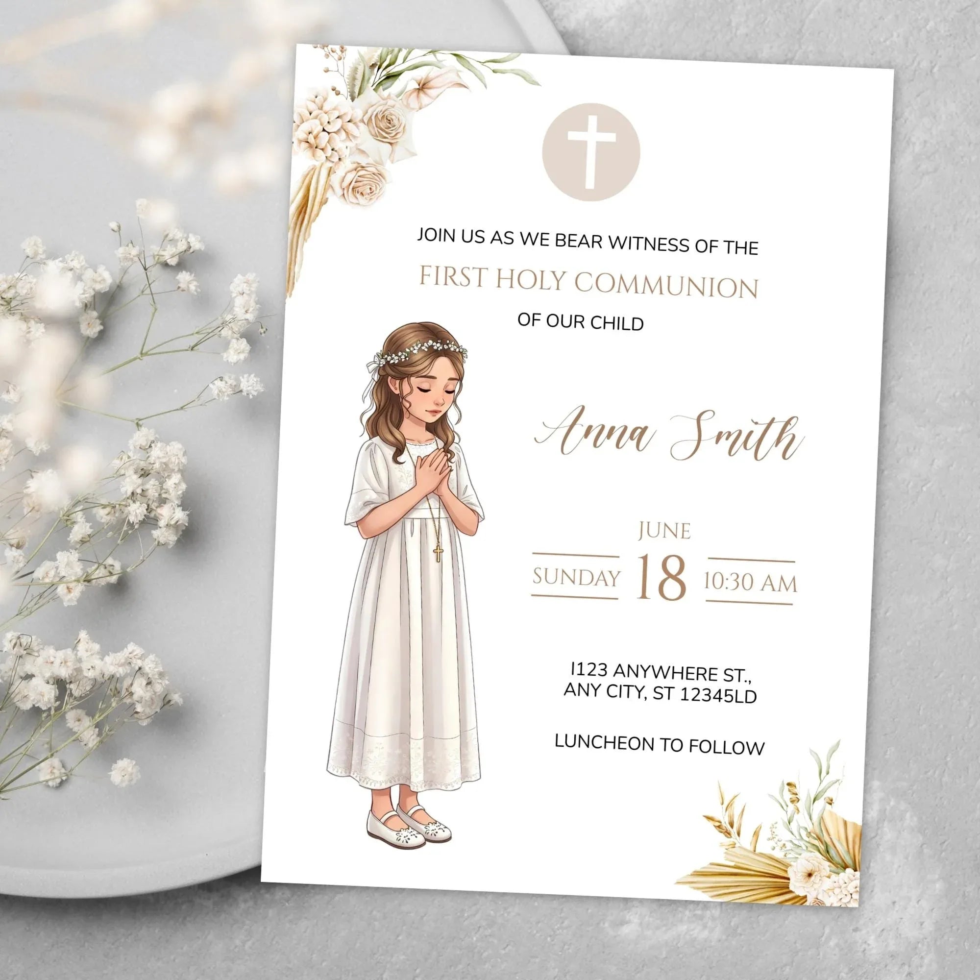 Neutral First Communion Invitation - Lovely Party