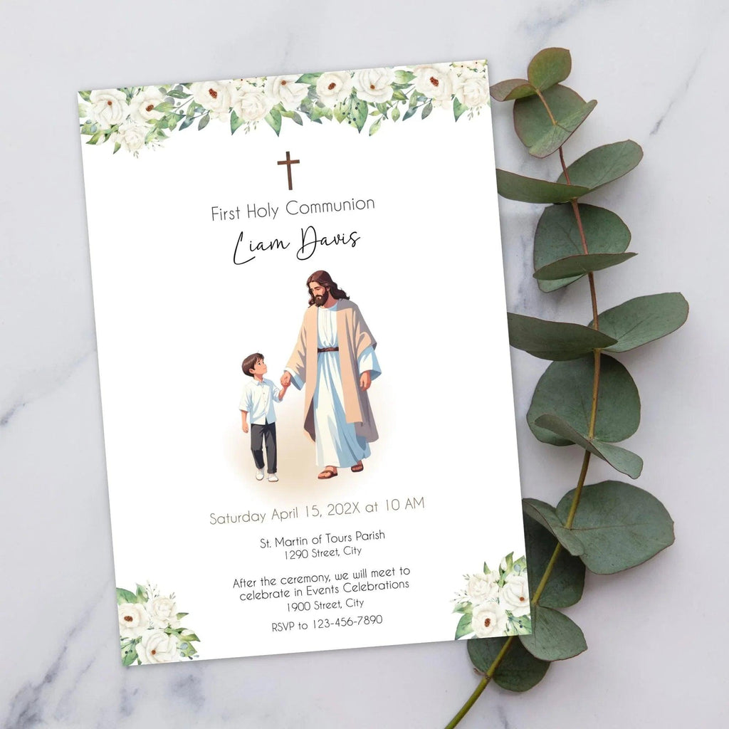 First Holy Communion, Invitation Template, Jesus and boy Communion Invite, Editable First Communion Invitation Boy, Instant Download - Lovely Printable Party