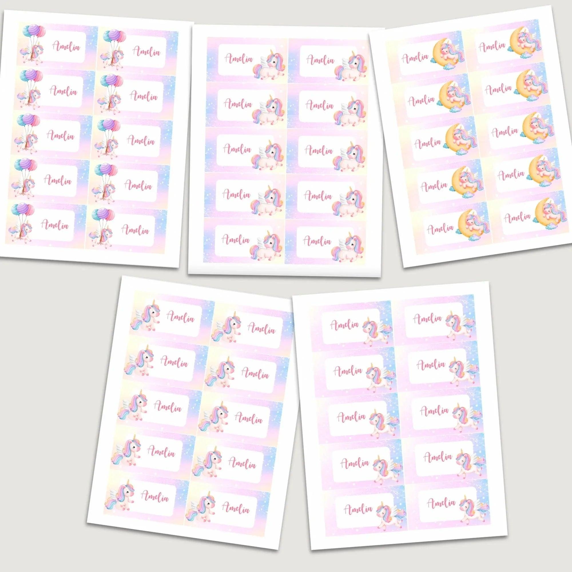 Unicorn Stickers, Kids name labels, School name labels, Classroom Labels, School supply labels, Custom text sticker - Lovely Printable Party